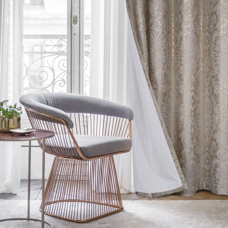 always4u 100% Blackout Damask Foil Print Natural and Gold Ridged Velvet Curtains 108 Inches Long Drapes 2 Panels Shiny Metallic Window 54 * 108 Inches - Image 3