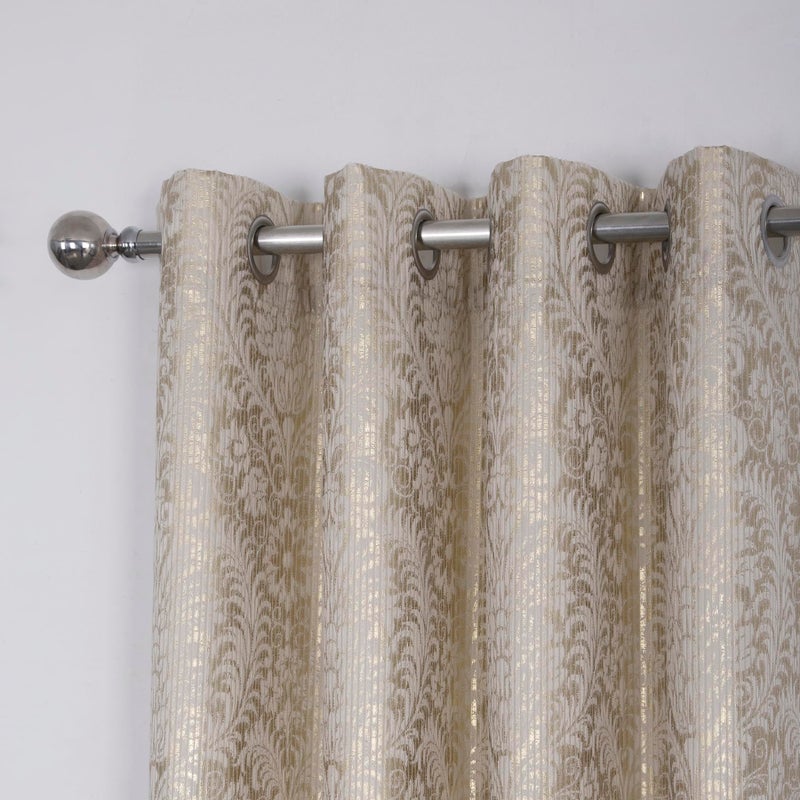 always4u 100% Blackout Damask Foil Print Natural and Gold Ridged Velvet Curtains 108 Inches Long Drapes 2 Panels Shiny Metallic Window 54 * 108 Inches - Image 2