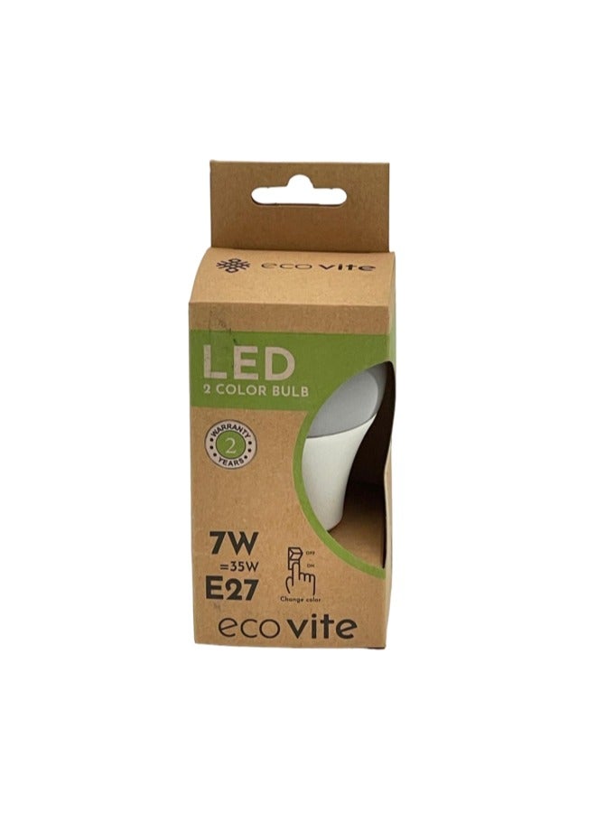 eco vite EcoVite LED Dual Color Bulb – 7W = 35W | E27 Base | Warm White + Cool White | Color-Changing by Switch | ECAS Certified - Image 1