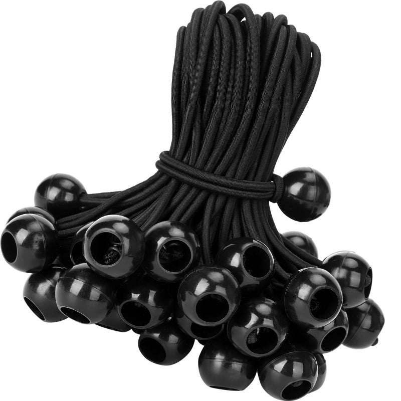 Ball Bungee Cords 50 Pack 5 Inch Black Tie Down Cords for Tarp Canopy Shelter Wall Pipe Heavy Duty Bungie Cord Balls Canopy Tarp Tie Down Bungee Balls