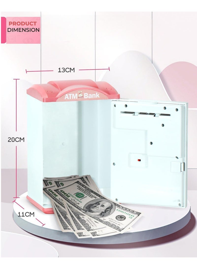 Rokis Electronic Piggy Bank - Mini ATM with Fingerprint u0026 Password Money Bank Cash Coins Saving Box for Kids, Automatic Paper Money Scroll Saving Box, Perfect Toy Gifts for Boys Girls (Pink) - Image 5