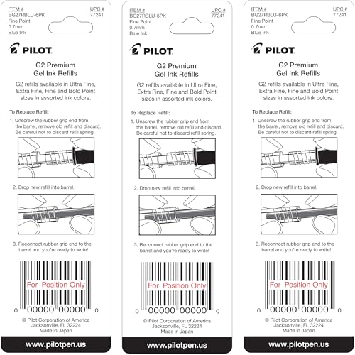 PILOT إعادة تعبئة قلم حبر جل بايلوت G2، نقطة رفيعة، 0.7 مم، حبر أزرق، 6 إعادة تعبئة - Image 2
