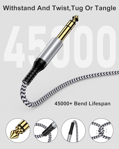 AILKIN 6.35mm to 3.5mm Audio Cable, Braided 1/4" TRS Male to 1/8" Male Adapter Cord, 6.6FT Bidirectional Stereo Aux for iPhone Electric Guitar Headphone Speaker Piano Amplifier Home Theater Mixing Console - Image 3
