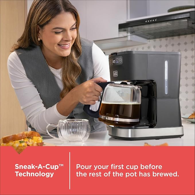 BLACK&DECKER CAFCRAFT 12-Cup Programmable Coffee Maker, Stainless Steel Drip Coffeemaker with Vortex Showerhead, Strength Selector, Sneak-A-Cup, Keep Warm - Image 2