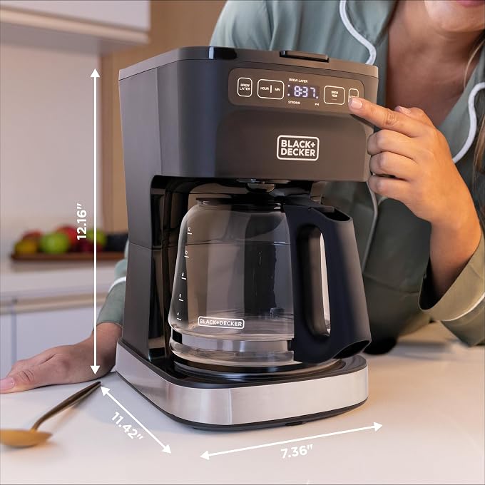 BLACK&DECKER CAFCRAFT 12-Cup Programmable Coffee Maker, Stainless Steel Drip Coffeemaker with Vortex Showerhead, Strength Selector, Sneak-A-Cup, Keep Warm - Image 3