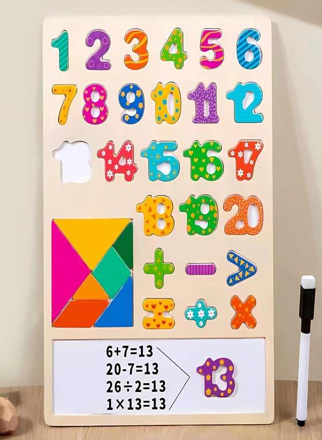 Slipps Magnetic Wooden Educational Board with Whiteboard and Marker, Number Game Puzzle, Preschool Learning Education Toy for 2 3 4 5 Years Toddlers (2 in 1 Number Board) - Image 1