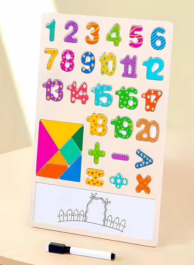 Slipps Magnetic Wooden Educational Board with Whiteboard and Marker, Number Game Puzzle, Preschool Learning Education Toy for 2 3 4 5 Years Toddlers (2 in 1 Number Board) - Image 2