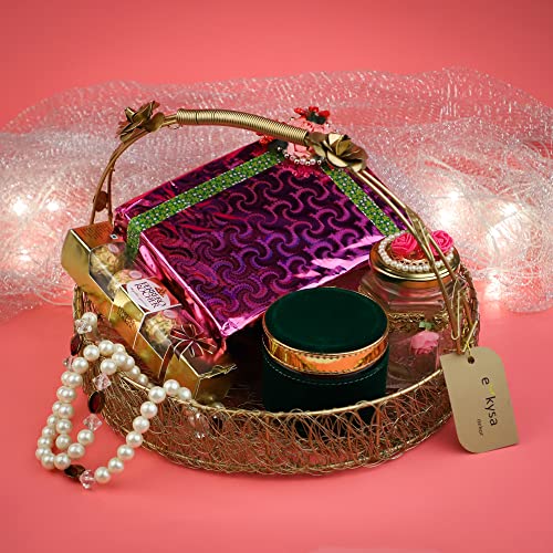 ekysa dekor metal meshwire multipurpose hamper Fancy Basket/Tray/Platter with hadles for Packing, Gifting, Decoration - Golden (12 * 12 * 2.5 inch) - Image 4