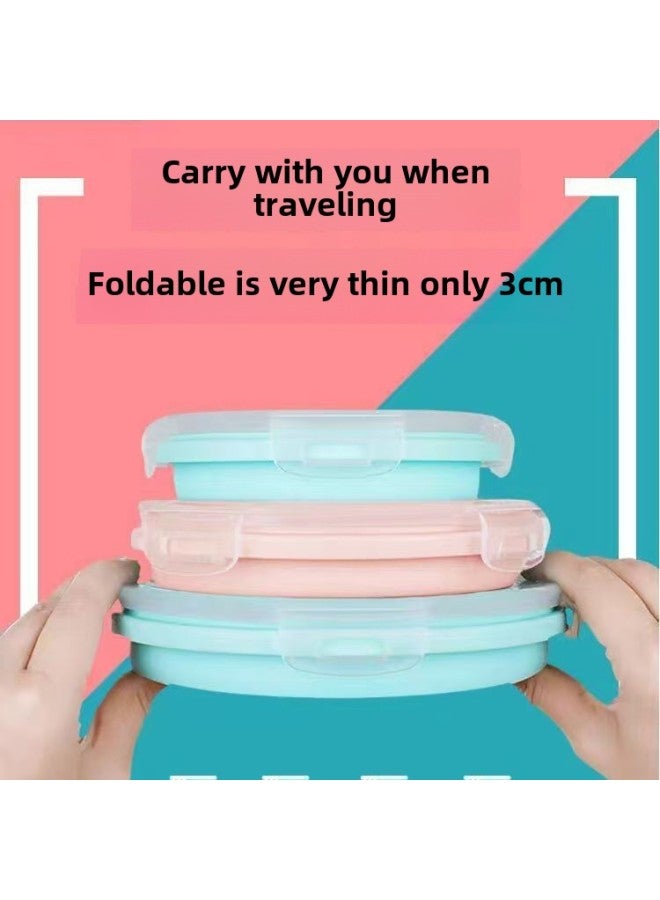 Silicone Lunch Box Food Grade Portable Travel Outdoor Sports Large Capacity Compressible Silicone Tableware Folding Bowl-Specifications:850ml-Color:Sky Blue  - Image 2