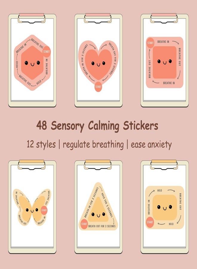 Corbekel 48 Pcs Anxiety Sensory Stickers in 2 Different Texture, Breathing Feature Calm Strips for School Counselor Supplies, Cute Fidget Calming Stickers for Kids, Teens & Adults - Image 2