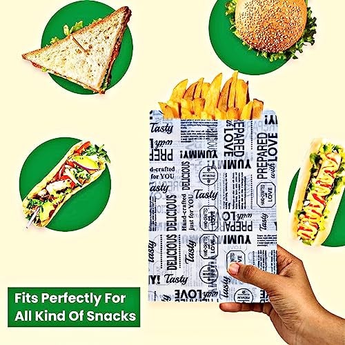 Inditradition Multipurpose Food Wrapping Paper Envelopes, Snack Bags | Pack of 100, White with News Print (Small, 5x8") - Image 2