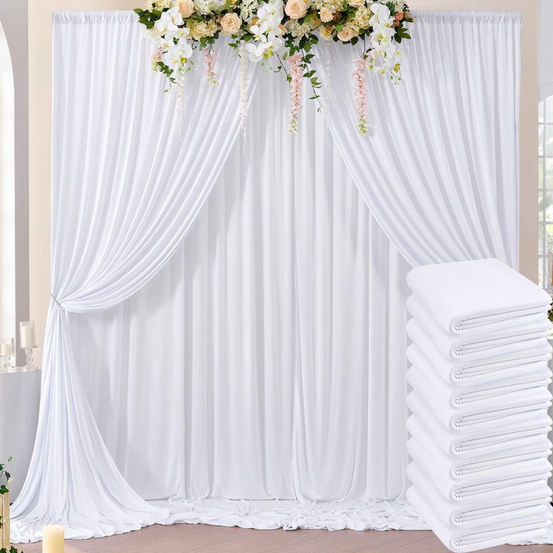 NSSONBEN 50ft×10ft Wrinkle Free White Backdrop Curtain for Parties, 10 Panels 5×10ft Polyester Photo Backdrop Drapes Wedding Back Drop Cloth for Birthday Baby Shower Photography Background Curtains - Image 1