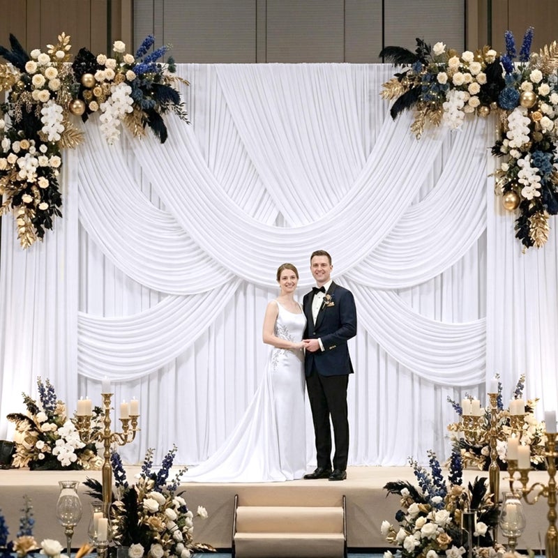 NSSONBEN 50ft×10ft Wrinkle Free White Backdrop Curtain for Parties, 10 Panels 5×10ft Polyester Photo Backdrop Drapes Wedding Back Drop Cloth for Birthday Baby Shower Photography Background Curtains - Image 4