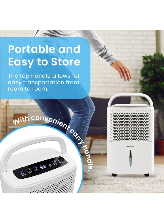 برو_بريز جهاز Pro Breeze الذكي لإزالة الرطوبة (سعة 12 لتراً/يوم) - يتميز بشاشة رقمية لمستوى الرطوبة، ووضع السكون، وخاصية التصريف المستمر، ووضع تجفيف الملابس، ومؤقت لمدة 24 ساعة؛ مثالي لمكافحة الرطوبة والتكثف، وحاصل على شهادة Quiet Mark للتشغيل الهادئ. - Image 5