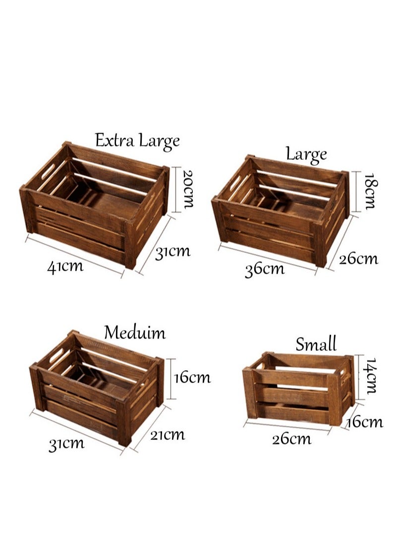 FFD Set of 4 Wooden Storage Crates with Handles - Rustic Decorative Wood Crate Display Boxes, Natural Unfinished, Small to Extra Large Sizes - Image 2