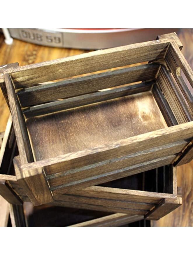 FFD Set of 4 Wooden Storage Crates with Handles - Rustic Decorative Wood Crate Display Boxes, Natural Unfinished, Small to Extra Large Sizes - Image 3