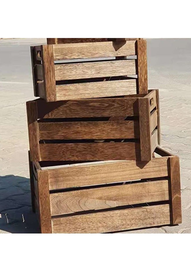 FFD Set of 4 Wooden Storage Crates with Handles - Rustic Decorative Wood Crate Display Boxes, Natural Unfinished, Small to Extra Large Sizes - Image 4