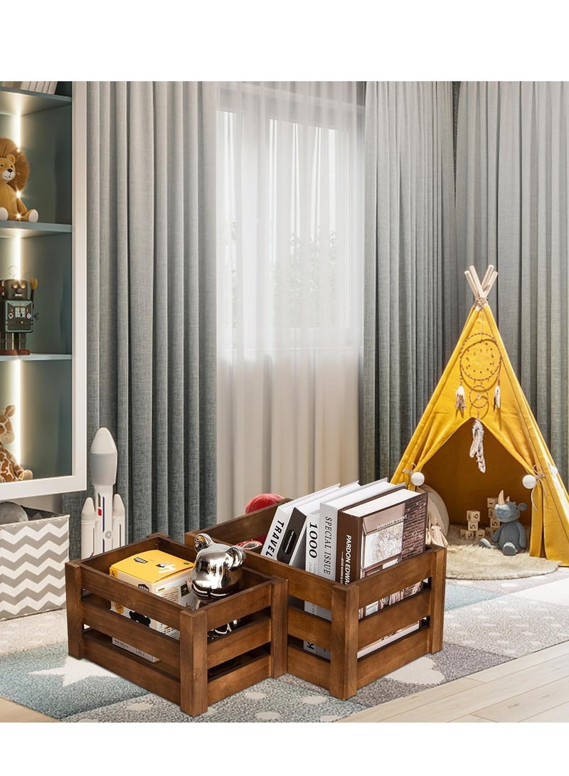 FFD Set of 4 Wooden Storage Crates with Handles - Rustic Decorative Wood Crate Display Boxes, Natural Unfinished, Small to Extra Large Sizes - Image 5