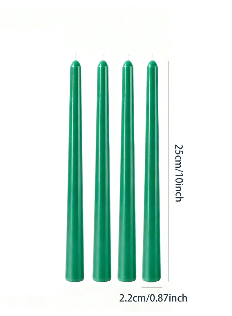 Taper Candles 10 Inch Dark Green Set of 4 Unscented, Dripless, Smokeless Long Tall Tapered Candlesticks Wedding Home Decor Dinner Natural Color Series - Image 2