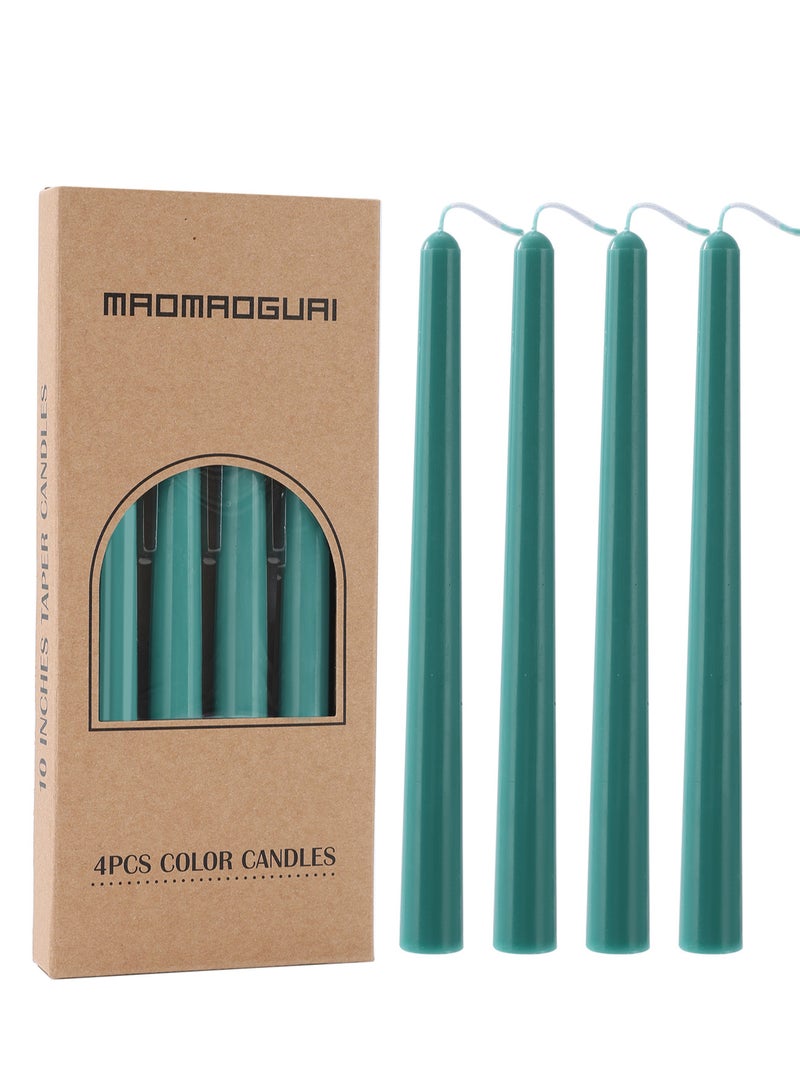 Taper Candles 10 Inch Dark Green Set of 4 Unscented, Dripless, Smokeless Long Tall Tapered Candlesticks Wedding Home Decor Dinner Natural Color Series - Image 1