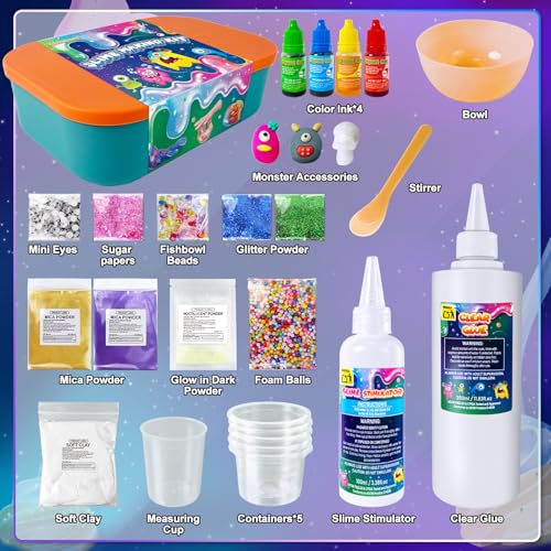 YOPINSAND Monster Slime Kit for Girls Galaxy Slime Making Kit for Girls Boys 312 Glimmer Crunchy DIY Slime Kit with Addins Foam Balls Charms GlittersParty Favors Gift Toys for Kids - Image 5