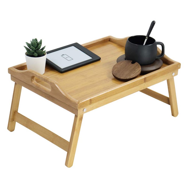 KKTONER Bamboo Bed Table Tray Breakfast Tray with Folding Legs Bed Tray for Eating and Laptop Serving Trays for Bedroom Snack Tray Bed Table Drawing Table 40