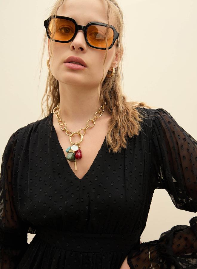 ساسافراس فستان قصير أسود ساسافراس بياقة على شكل حرف - Image 4