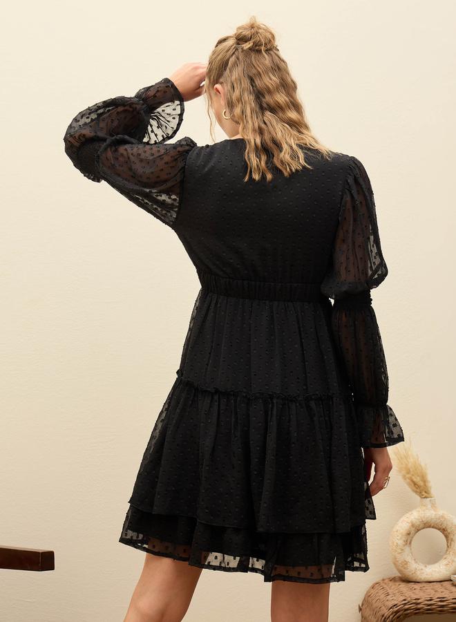 ساسافراس فستان قصير أسود ساسافراس بياقة على شكل حرف - Image 5