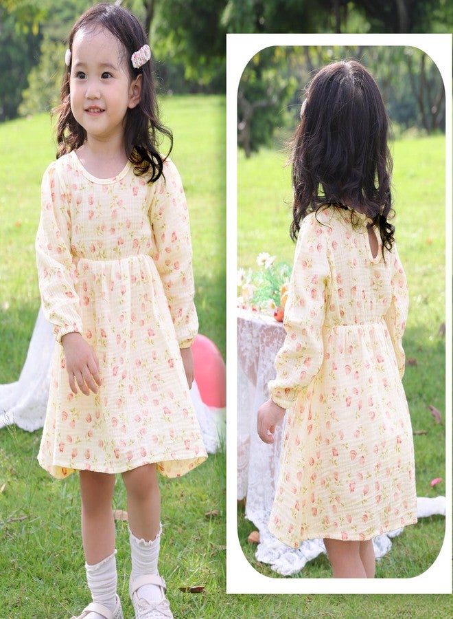 Beinou Toddler Fall Dress for Girls Long Sleeve Dress Baby Girls' Cotton Dresses Casual Spring Fall Outfits for Toddler, Beige, 3-4T - Image 5