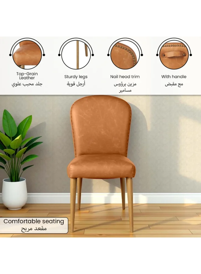 Micasa Premium Top Grain Leather Upholstered Solid Back Dining Chair Brown 89 x 60 x 45.5 cm PJC725