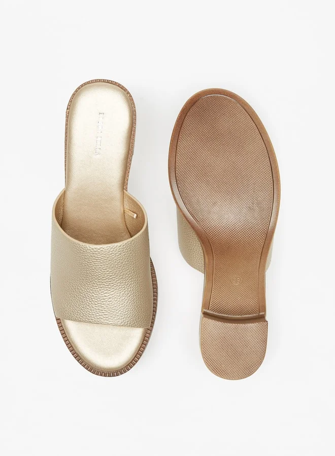 Flora Bella By Shoexpress Women's Textured Slip-On Sandals With Block Heels Ramadan Collection