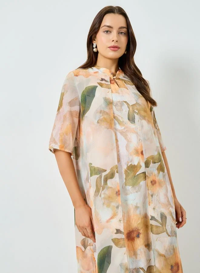 Take Two Floral Print Short Sleeve A-Line Maxi Dress