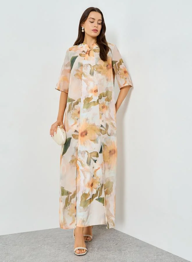 Take Two Floral Print Short Sleeve A-Line Maxi Dress