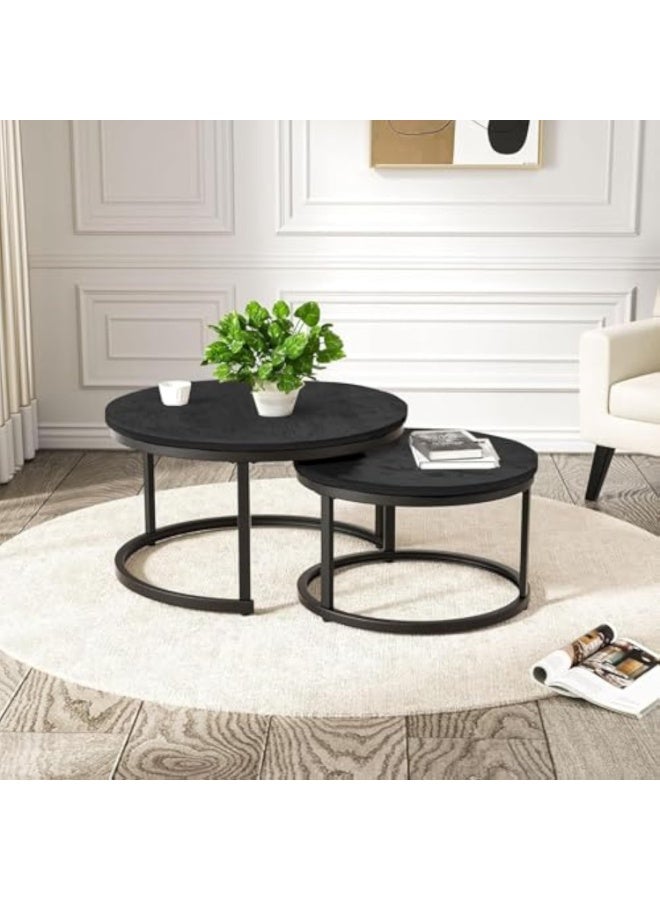 Apexll Pair of Round Nesting Coffee Tables,Modern Decorative Center Tables with Sturdy Metal Frames and 80cm Sintered Stone Tops for Living Room - Image 1