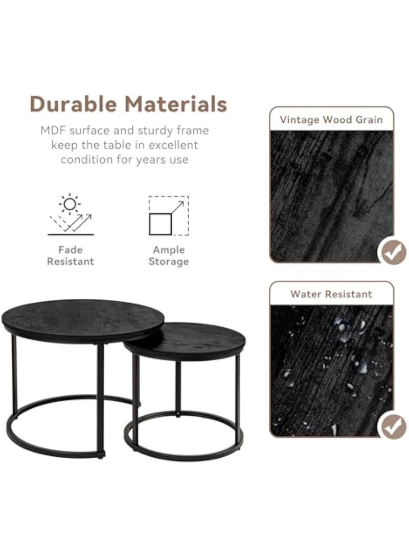 Apexll Pair of Round Nesting Coffee Tables,Modern Decorative Center Tables with Sturdy Metal Frames and 80cm Sintered Stone Tops for Living Room - Image 3