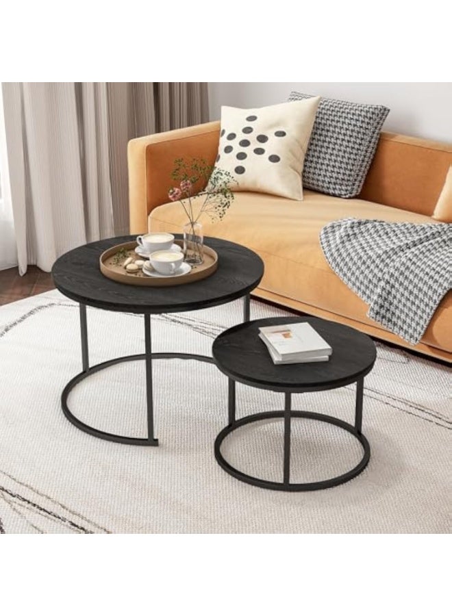 Apexll Pair of Round Nesting Coffee Tables,Modern Decorative Center Tables with Sturdy Metal Frames and 80cm Sintered Stone Tops for Living Room - Image 2