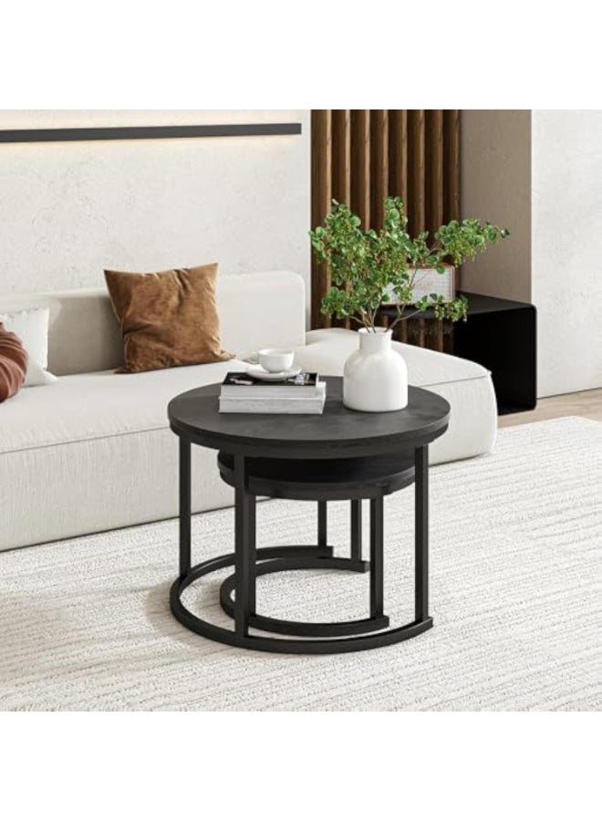 Apexll Pair of Round Nesting Coffee Tables,Modern Decorative Center Tables with Sturdy Metal Frames and 80cm Sintered Stone Tops for Living Room - Image 5