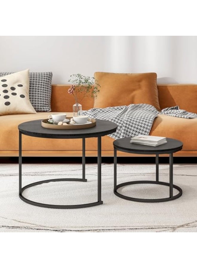 Apexll Pair of Round Nesting Coffee Tables,Modern Decorative Center Tables with Sturdy Metal Frames and 80cm Sintered Stone Tops for Living Room - Image 4