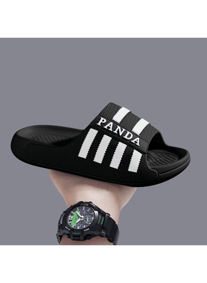 Hipanda Men's Striped Eva Thick Sole Genuine Leather Textured Bathroom Slippers Ink Black Size 40-41 - Image 1