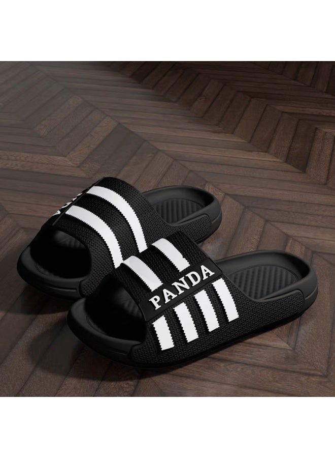 Hipanda Men's Striped Eva Thick Sole Genuine Leather Textured Bathroom Slippers Ink Black Size 40-41 - Image 2