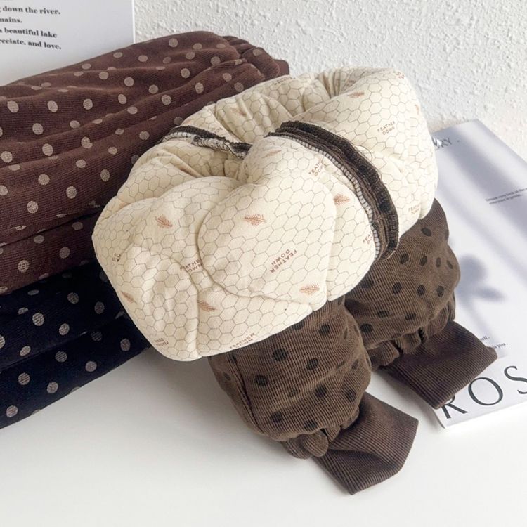 Female Baby Winter A Pair Of Winter Cotton Pants Little Girl One Button Wave Point Silk Cotton Warm Pants - Image 5