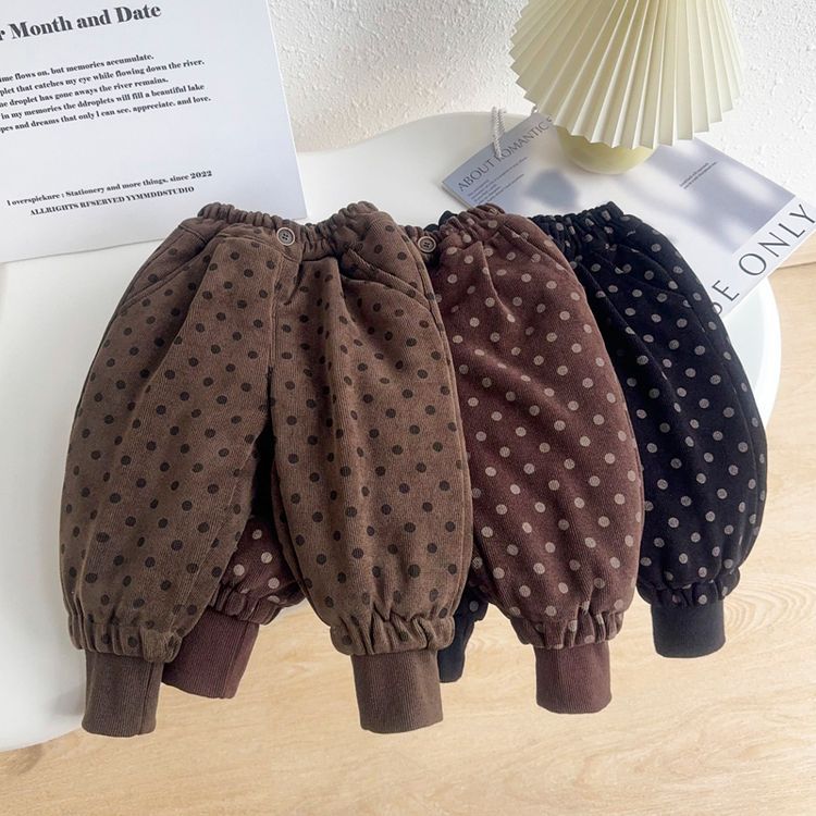 Female Baby Winter A Pair Of Winter Cotton Pants Little Girl One Button Wave Point Silk Cotton Warm Pants - Image 2
