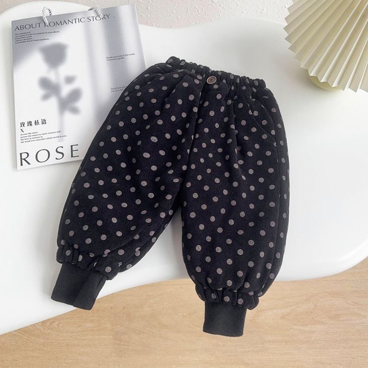 Female Baby Winter A Pair Of Winter Cotton Pants Little Girl One Button Wave Point Silk Cotton Warm Pants - Image 1