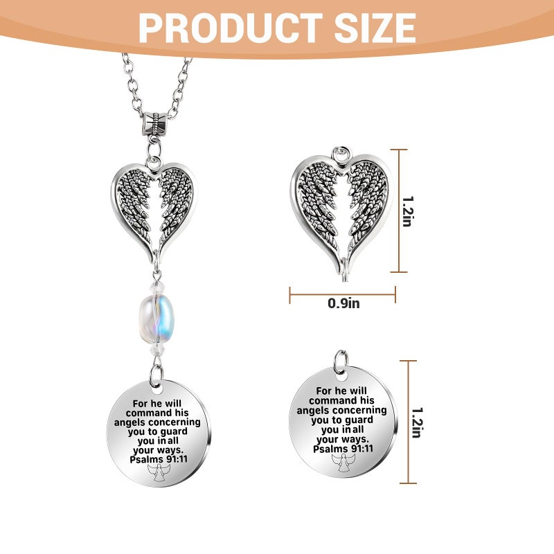 Ausicfen Angel Car Charms Rear View Mirror Accessories Christian Car Jewelry,Guardian Angel Hanging Ornament,Bible Religious Gifts,Rear View Mirror Accessories for Women Teen Girls Friends(Psalm 91:11) - Image 3