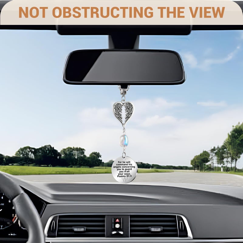 Ausicfen Angel Car Charms Rear View Mirror Accessories Christian Car Jewelry,Guardian Angel Hanging Ornament,Bible Religious Gifts,Rear View Mirror Accessories for Women Teen Girls Friends(Psalm 91:11) - Image 4