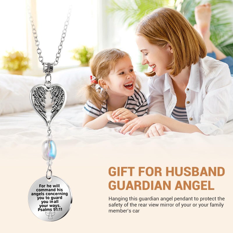 Ausicfen Angel Car Charms Rear View Mirror Accessories Christian Car Jewelry,Guardian Angel Hanging Ornament,Bible Religious Gifts,Rear View Mirror Accessories for Women Teen Girls Friends(Psalm 91:11) - Image 5