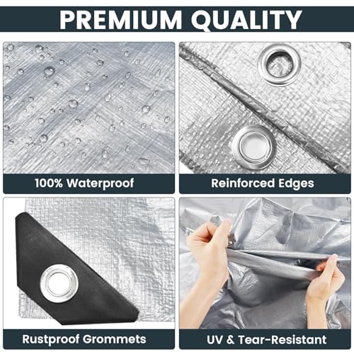 TICONN Heavy Duty Tarp Cover, Extra Thick Tarps Waterproof Tear and Rip Proof UV Resistant Tarpaulin with Reinforced Grommets and Edges (5.5 Mil, 8'x10') - Image 2