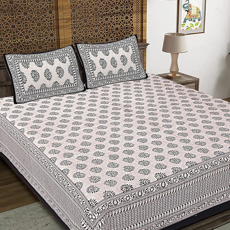 WESTLYN Hand Block Print 300 TC Cotton King Size Bedsheet MultiColoured145