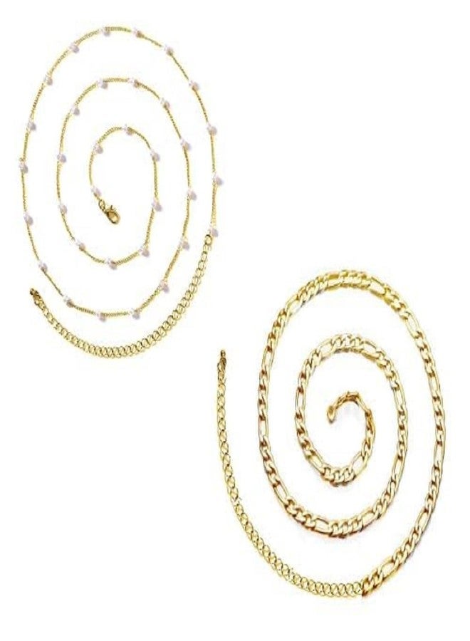FICTIOUS 2pcs Women's Gold Stylish Waist Chain Waist - Saree Gold Plated Belly Chain Pearl Layered Body Hip Chain for the Waist Ladies Body Jewellery - Image 1