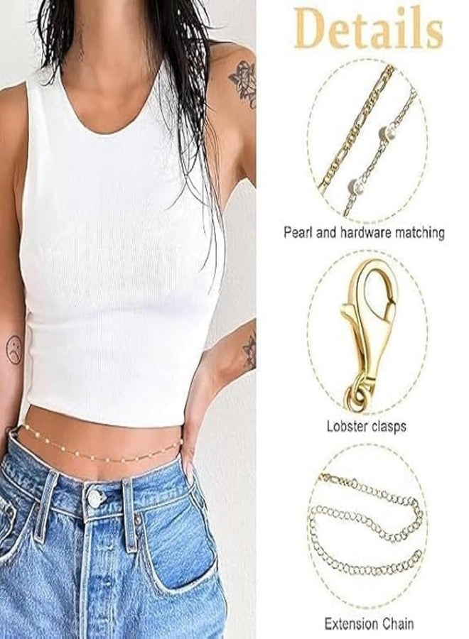 FICTIOUS 2pcs Women's Gold Stylish Waist Chain Waist - Saree Gold Plated Belly Chain Pearl Layered Body Hip Chain for the Waist Ladies Body Jewellery - Image 4